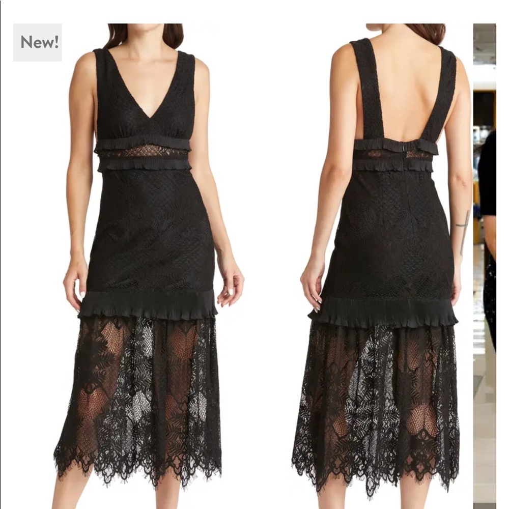 Lulus Black Lace Cocktail Midi Dress